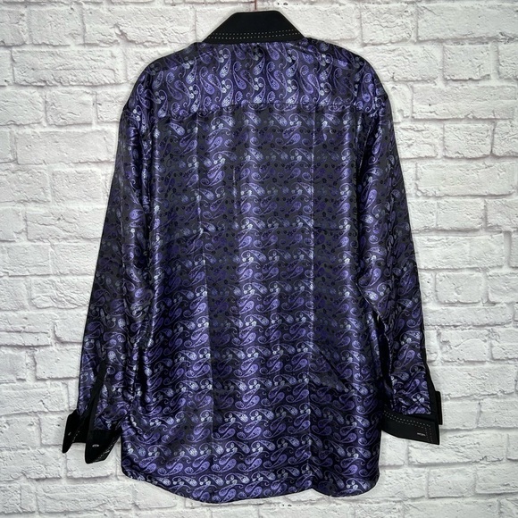 FERRECCI Men’s Satine Hi-1013 Purple & Black Flower Button Down Dress Sh… - Picture 4 of 12